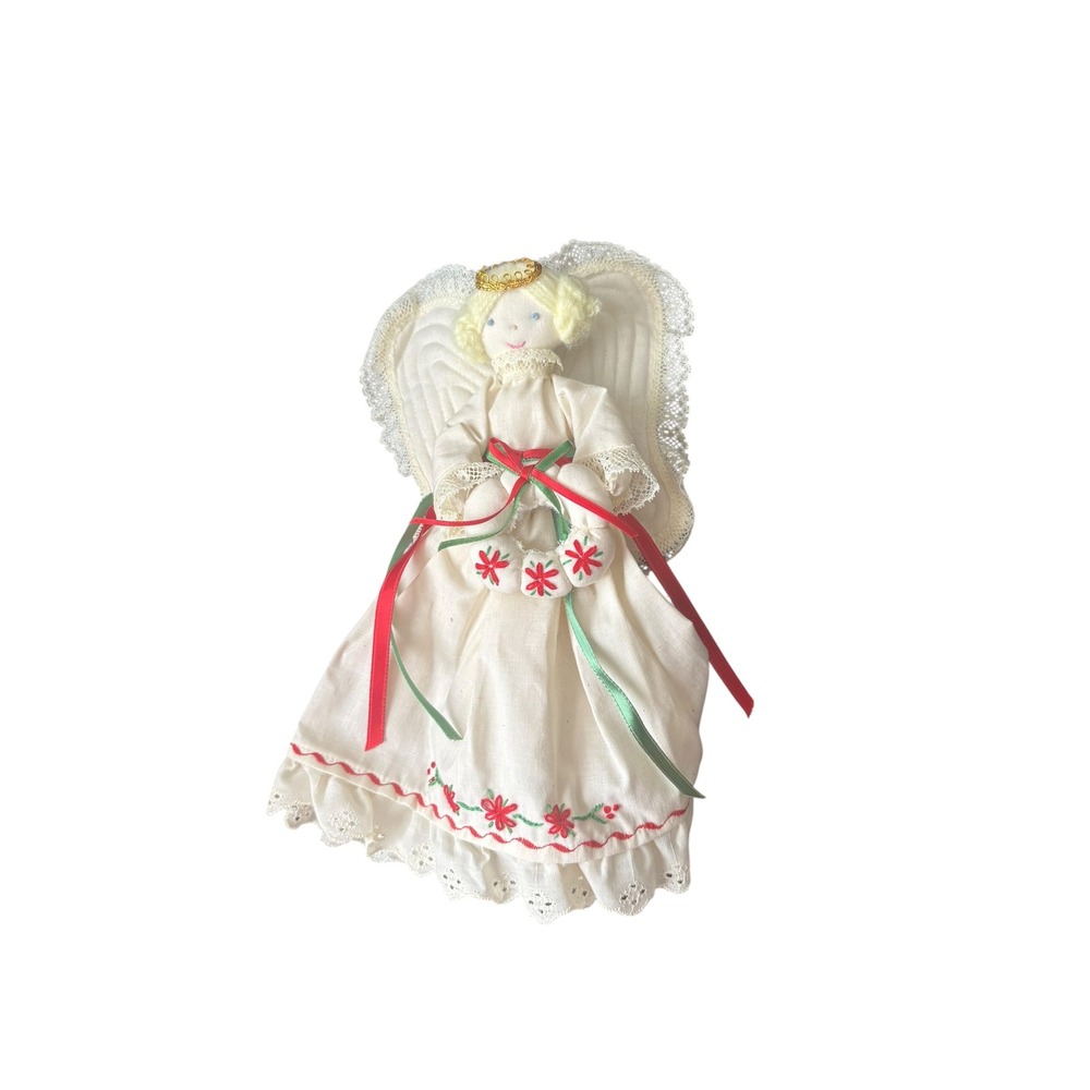 Vintage Christmas Angel Cloth Doll Fabric‎ Lace Wings Holiday Decor